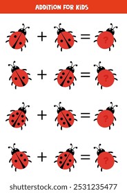 Adição com joaninhas vermelhas. Jogo de matemática educacional para crianças. 