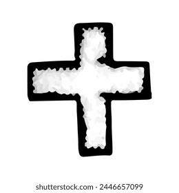 Addition sign icon in doodle style. Hand made sketch addition sign. Clipart. Isolated black element on white background.	 	 