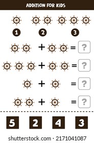 Addition with steering wheel. Educational math game for kids. 