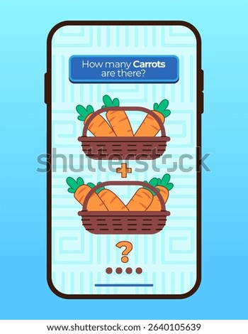 Addition subtraction counting carrot mobile apps math smartphone application user interface for children colorful design UI 