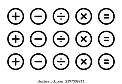 Addition, subtraction, division, multiplication, and equality icon on circle line