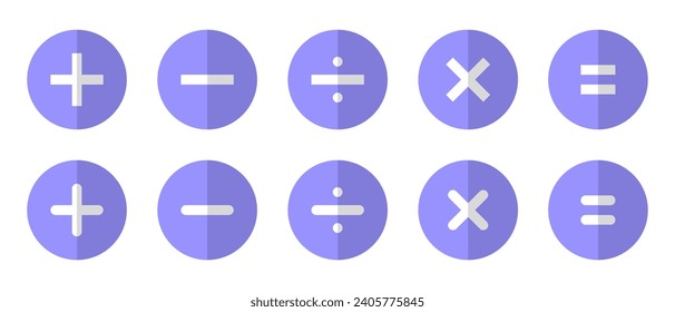 Addition, subtraction, division, multiplication, and equality icon with half shadow