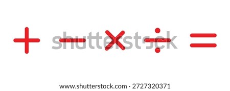 Addition subtraction division multiplication equality sign vector illustration design. Plus, minus, multiply, equal and divide icon design. Calculation and mathematical sign symbol icon.