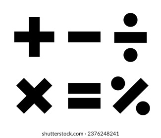 Addition, subtraction, multiplication, division, and equality of mathematics symbol icon vector