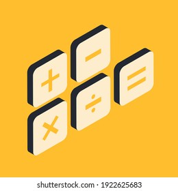 Addition, subtraction, multiplication and division signs. And also the equal sign. Calculations concept.Vector illustration in modern isometric style. 3d icons set.