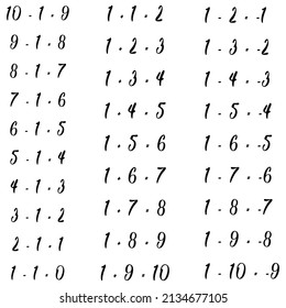Addition And Subtraction Of Numbers Vector Set