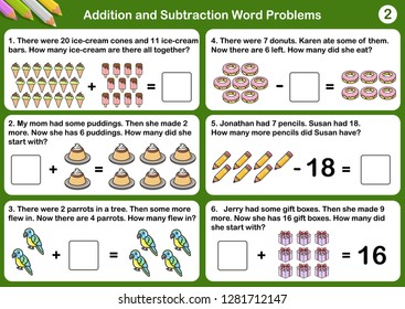 Addition and Subtraction word problems - Worksheet for education.