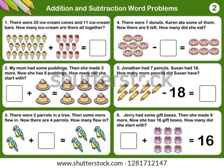 Addition and Subtraction word problems - Worksheet for education.