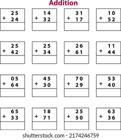 Addition sums, worksheet for kids, online learning activity, kids exercise
