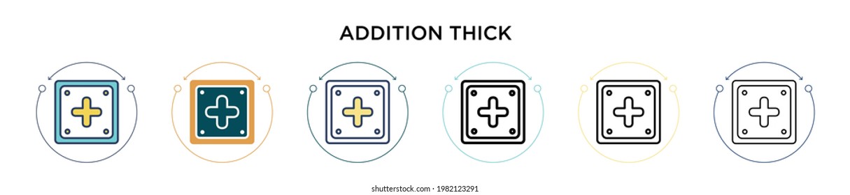 Addition thick icon in filled, thin line, outline and stroke style. Vector illustration of two colored and black addition thick vector icons designs can be used for mobile, ui, web