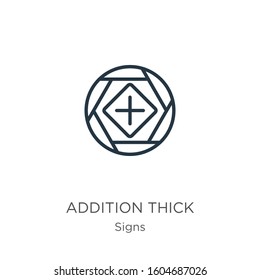Addition thick icon. Thin linear addition thick outline icon isolated on white background from signs collection. Line vector sign, symbol for web and mobile