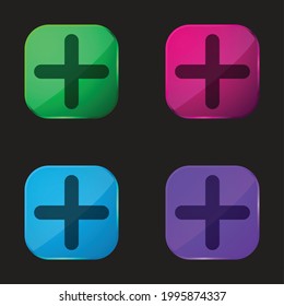 Addition Thick Symbol four color glass button icon