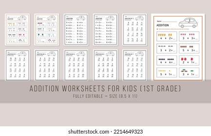 Addition worksheet teaching material template design