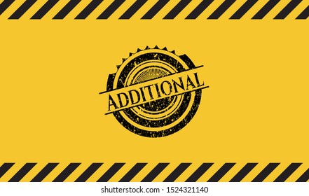Additional black grunge emblem inside yellow warning sign. Vector Illustration. Detailed.