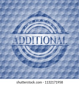 Additional blue emblem with geometric pattern.