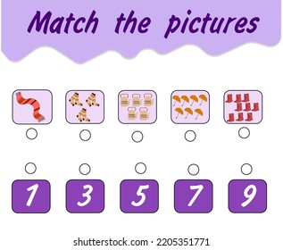 Additional education. Math activity sheet. Counting educational kids game, kids math activity sheet. Odd numbers. Compare pictures