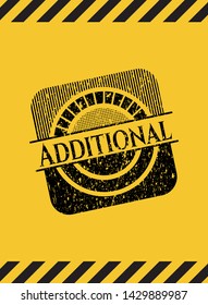 Additional grunge black emblem with yellow background, warning sign. Vector Illustration. Detailed.