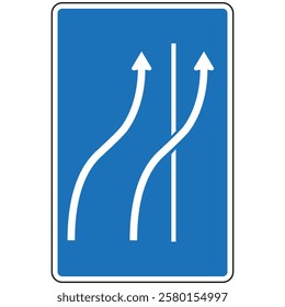 Additional lane adding traffic sign indicating merging traffic flow on highway.