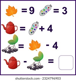 Additional and primary education. Math activity sheet. Counting educational kids game, kids math activity sheet.