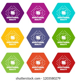 Additional reality icons 9 set coloful isolated on white for web