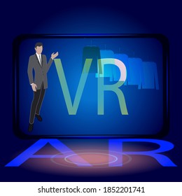 Additional reality. Mannequin in a showcase of a clothing store. Abstract composition - vector. Modern technologies. Internet business project