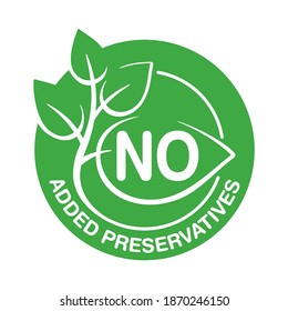 Addititves free and No added preservatives vector icon. Green leaf sprout or branch, natural food package stamp. Vector illustration