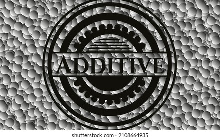 Additive dark icon or emblem with grey bubbles background. Vector Illustration. Detailed. 