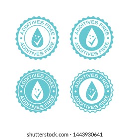 Additives free badges set. Vector labels with drop icon for package design.