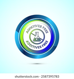 Additives free icon design illustration. No additives symbol for food packaging, Glossy round button design