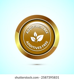 Additives free icon design illustration. No additives symbol for food packaging, Gold color round button design