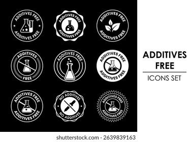 Additives free icon set. No additives symbol for food packaging