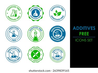 Additives free icon set. No additives symbol for food packaging
