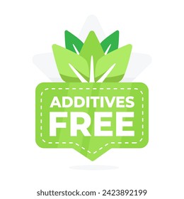 Etiqueta libre de aditivos con hojas verdes vibrantes para productos limpios y naturales