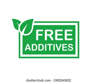 Additives free logo. Preservatives free natural product symbol. Organic food no added preservatives badge. Vector green icon.