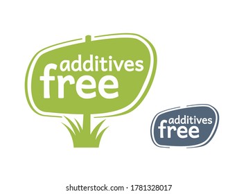 Additives free stamp in wooden signboard association - monochrome sticker (stamp) for healhty organic products designation - isolated icon