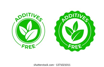 Additives free vector green organic leaf icon. Additives free no added, natural organic food package stamp