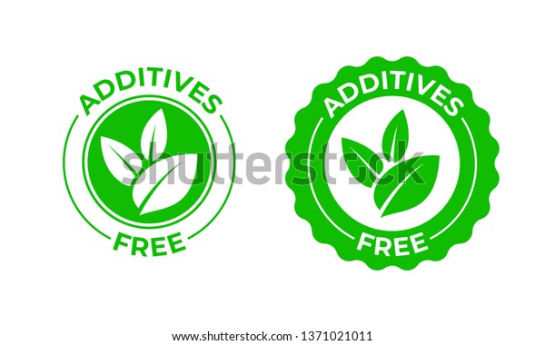 Additives free vector\
green organic leaf icon. Additives free no added, natural organic\
food package stamp