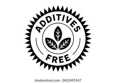 Ícone de vetor livre de aditivos. Ilustração em preto e branco de um selo com folhas dentro de um círculo.
