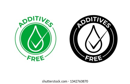 Additives free vector icon. Additives free, natural food package seal, green drop