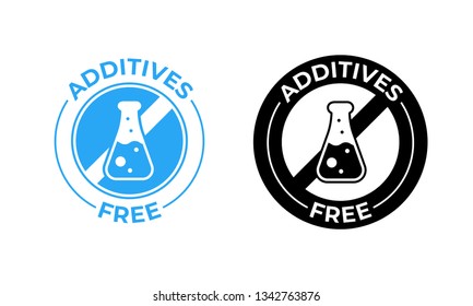 Icono de vector libre de aditivos. Aditivos gratis sin adición, sello de paquete de comida probado médicamente