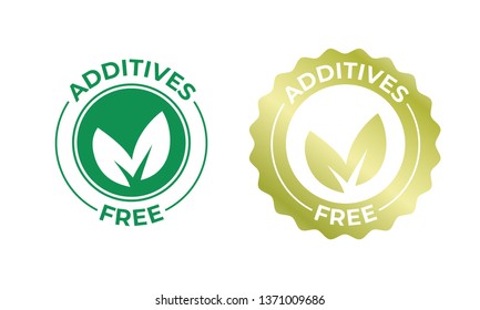 Additives free vector leaf golden icon. Additives free no added stamp, natural organic food package seal