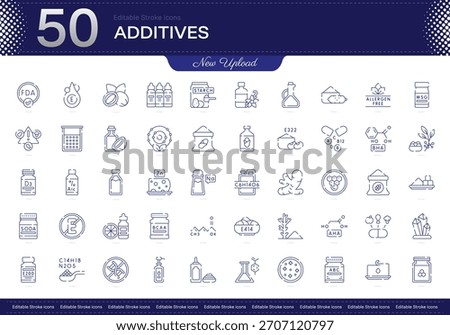 ADDITIVES stroke icon. ADDITIVES line icon set. editable stroke icon pack. Line, Thin, Linear Style Icon Bundle. Fully Customizable