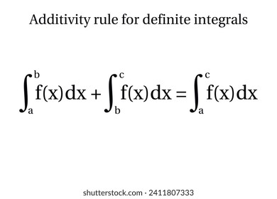 Additivity rule for definite integrals on the white background. Education. Science. School. Vector illustration.