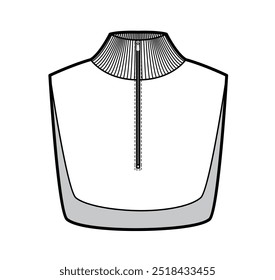 Add-on Knit Collars detachable accessories with zipper fastening Turtleneck Sweater part technical fashion illustration sleeveless. Flat jumper apparel front white color style. Women men CAD mockup