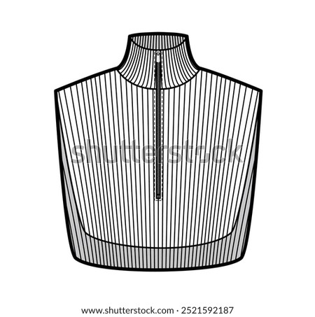 Add-on Knit Collars detachable accessories with zipper fastening Turtleneck Sweater part technical fashion illustration sleeveless. Flat jumper apparel front grey color style. Women men unisex mockup