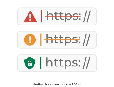 Address bar. Safe links. Dangerous links. Safe Internet. Set of safe and unsafe connections. Warning signs of Internet resources. Vector illustration