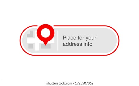 Address block template for website or banner - creative decorated frame with geo location pin (GPS marker) and place for address info - isolated vector web element with red rounded frame