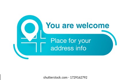 Address block template for website or banner - creative decorated catchy frame with geo location pin (marker) and place for address info - isolated vector web element