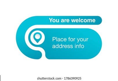 Plantilla de bloque de direcciones para sitio web o banner - marco redondeado creativo con pin de ubicación geográfica (marcador) y lugar para información de dirección - elemento web vectorial aislado