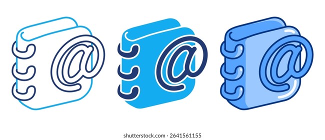 Address Book 3d icon vector style for communication user interface Blue, Dualline, Dualtone style.